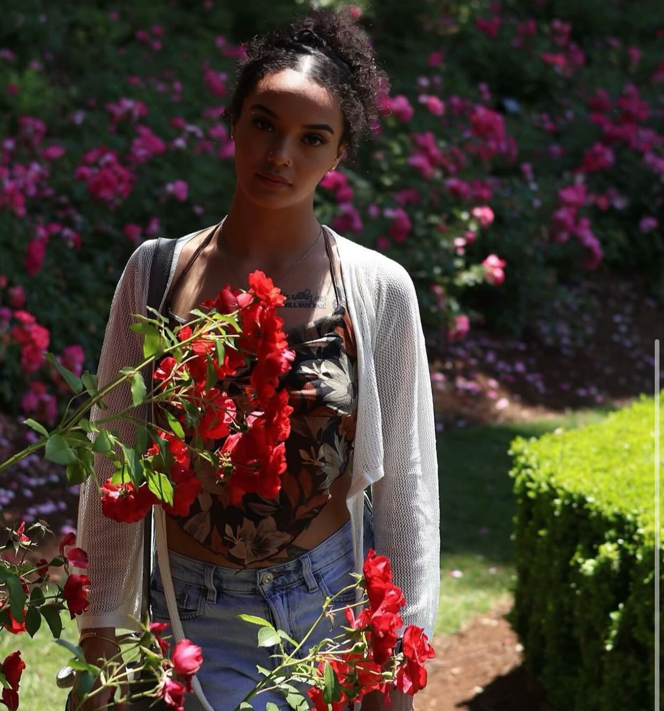 Portrait with Red Flowers
